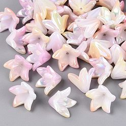 PeachPuff Two Tone Opaque Plastic Beads, Flower, Rainbow Plated, PeachPuff, 15.5x16x12.5mm, Hole: 1.4mm, about 877pcs/500g