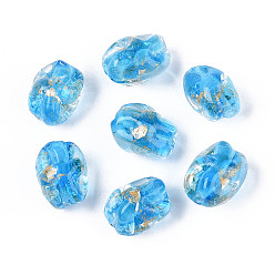 Темно-Голубой Ручной работы золотые и серебряные шарики фольги стекла, самородки, глубокое синее небо, 12.5~14x10~11x9~10 мм, отверстие : 1.2~1.4 мм