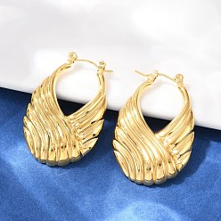 Золотой 304 серьги-кольца из нержавеющей стали в полоску, золотые, 33.5x22.5x4 мм