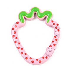 Бледно-Розовый Легкосплавные пружинные кольца, с эмалью, клубника, розовый жемчуг, 38x31x4.5 мм