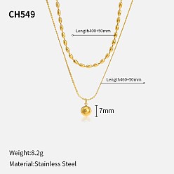 Круглые 304 двухслойные колье из нержавеющей стали, золотые, круглые, 15.75 дюйм (40 см), Кулон : 7 мм