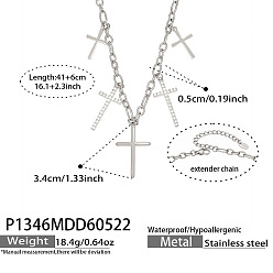 Stainless Steel Color 304 Stainless Steel Micro Pave Clear Cubic Zirconia Multi Religion Cross Pendant Bib Necklaces for Women, Stainless Steel Color, 16.14 inch(41cm)