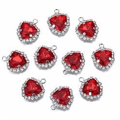 Светло-сиамский K 9 подвески из стеклянного горного хрусталя, с латунной фурнитурой платинового цвета, треугольные, Light Siam, 19.5x16x7 мм, отверстие : 2 мм