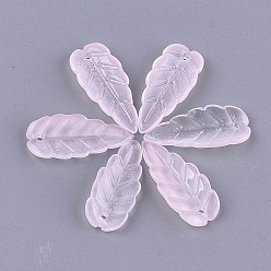 Pink Transparent Spray Painted Glass Pendants, Leaf, Pink, 23x10x4~4.5mm, Hole: 1.2mm