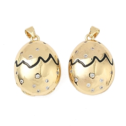 Черный Кулоны с эмалью из латуни с прозрачным кубическим цирконием, яйцо, без кадмия и без свинца, долговечный, стойки покрытие, реальный 18 k позолоченный, чёрные, 25.5x18x10 мм, отверстие : 4x3.5 мм