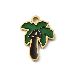 Дерево 304 из нержавеющей стали шармы эмали, ионное покрытие (ip), золотые, кокосовая пальма, 13x10x1.5 мм, отверстие : 1.5 мм