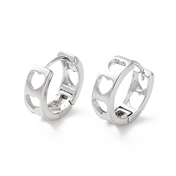Платинированный Полые латунные серьги-кольца в форме сердца с покрытием стойки, долговечный, Реальная платина, 13x12.5x5 мм, штифты : 1 мм