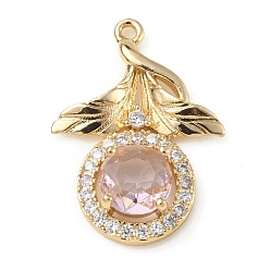 Розовый Латунь с подвесками k9 из стекла и страз, золотой свет, Цветок жизни прелести, светло-розовый, 27x19.5x5.5 мм, отверстие : 1.4 мм