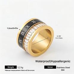Golden 304 Edelstahl Strass Breitband Fingerringe, golden, 12 mm, us Größe 9 (18.9 mm)