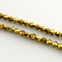 Golden Plated Electroplate Glass Bead Strands, Rainbow Plated, Faceted Bicone, Golden Plated, 3x3.5mm, Hole: 1mm, about 113~115pcs/strand, 36~36.5cm