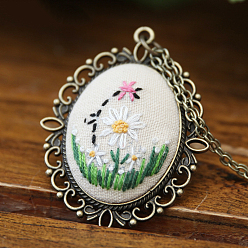 Папайя Оранжевый Набор для изготовления ожерелья с цветочным кулоном для вышивки своими руками, включая цепочки из сплава и подвесные кабошоны, игла, хлопковая нить, пластиковые пяльцы для вышивания, papayawhip, 460 мм