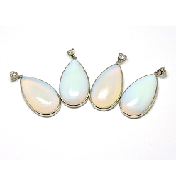 Опал Opalite большие подвески, с латунной фурнитурой платинового цвета, без свинца и без никеля , слеза, 50x26x9 мм, отверстие : 5x6 мм
