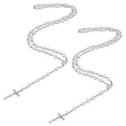 Платина 2 шт. граненые рондельные четки из прозрачного стекла, ожерелья с подвеской в виде креста Иисуса из цинкового сплава, платина, 31.10 дюйм (79 см)