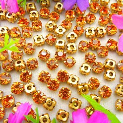 Мандарин Плоская круглая вышивка стразами, стекло кристалл горный хрусталь, многожильных ссылки, с латунной закрепкой, мандарин, 4 мм, около 1400~1440 шт / упаковка