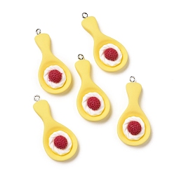 Yellow Opaque Resin Pendants, with Platinum Tone Iron Loops, Imitation Food, Spoon, Yellow, 42x18.5x6mm, Hole: 2mm
