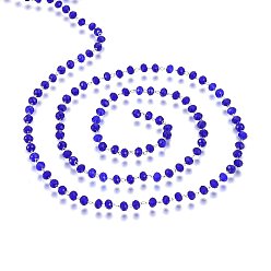 Синий Ручной цепи стекло бисером, пайки, с 304 фурнитурой из нержавеющей стали, граненые, рондель, цвет нержавеющей стали, синие, 3.5 мм, шарик: 3.5x3 мм