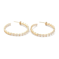 Настоящее золото 18K Серьги-кольца из латуни с прозрачным кубическим цирконием и прозрачным паве, серьги, форма буквы c, реальный 18 k позолоченный, 45x4 мм, штифты : 0.7 мм