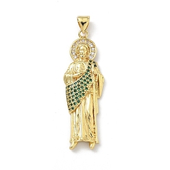 Настоящее золото 18K Латунные микро проложить кубического циркония подвески, прелести Святого Иуды, долговечный, стойки покрытие, без свинца и без кадмия, реальный 18 k позолоченный, 40.5x13.5x4 мм, отверстие : 4.5x3.5 мм