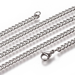 Нержавеющая Сталь Цвет Не тускнеющие мужские кубинские звенья цепи ожерелья, модная 304 ожерелья нержавеющей стали, с карабин-лобстерами , цвет нержавеющей стали, 23.82 дюйм (60.5 см), 3.5 мм