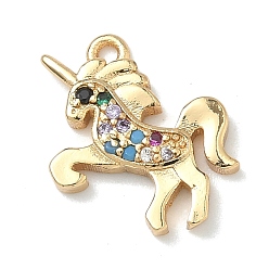 Настоящее золото 18K Латунные микро проложить кубического циркония подвески, прелести единорога, стойки покрытие, без кадмия и без свинца, реальный 18 k позолоченный, 12x16x2 мм, отверстие : 1.2 мм