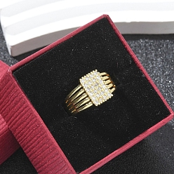 Настоящее золото 18K Кольца-манжеты для женщин с покрытием из латуни с микропаве из прозрачного кубического циркония, долговечный, прямоугольные, реальный 18 k позолоченный, 12 мм, регулируемый