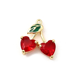 Light Gold Латунные микро проложить кубического циркония подвески, вишня, с эмалью, золотой свет, 17x15.5x5.5 мм, отверстие : 1.2 мм