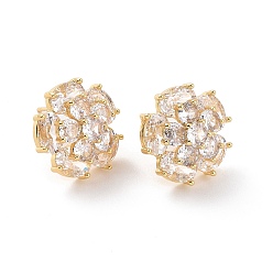 Real 18K Gold Plated Clear Cubic Zirconia Flower Stud Earrings, Brass Jewelry for Women, Real 18K Gold Plated, 17x17mm, Pin: 0.6mm