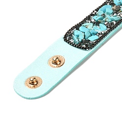 Turquoise Synthétique Bracelet à cordon pression en faux suède, bracelet en perles synthétiques turquoise et coquillages pour hommes femmes, 8-5/8 pouce (22 cm)