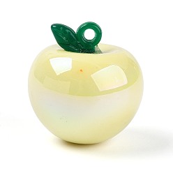 Лимонный шифон Плакировка непрозрачных акриловых подвесок, яблочные прелести, переливающийся цвет, лимонный шифон, 31x29.5x29.5 мм, отверстие : 3 мм