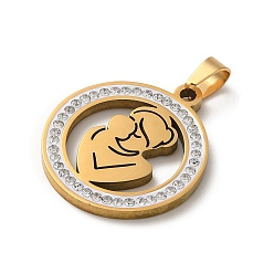 Real 18K Gold Plated 304 Stainless Steel with Rhinestone Pendants, Mom, for Mother's Day, Real 18K Gold Plated, 25x22x2mm, Hole: 6x3.2mm