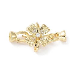 Золотой Стойка покрытие латунь проложить прозрачный кубический цирконий застегнуть застежки, без кадмия и без свинца, долговечный, цветок, золотые, Цветок: 15.5x15x6.5 мм, застежки: 11x6.5x6.5 мм