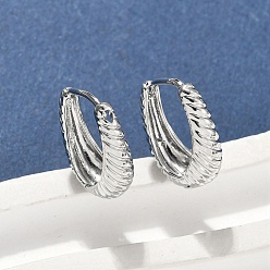 Платинированный Латунные серьги обруча, овальные, Реальная платина, 14.5x12x5 мм
