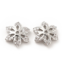 Платина Колпачки для бусин из прозрачного кубического циркония из латуни, без кадмия и без свинца, 6-лепестков цветка, платина, 10.5x9x2.5 мм, отверстие : 1 мм