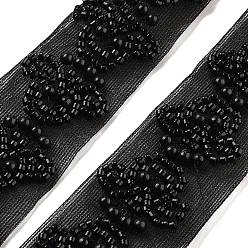 Noir Garnitures de dentelle de fleur de polyester, avec abs perles de perles d'imitation et de verre, noir, 1-1/8 pouces (27 mm)