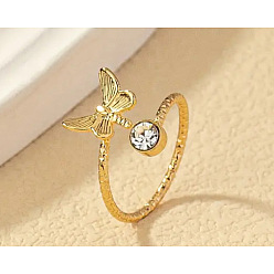 Бабочка Латунные кольца-манжеты для пальцев ног с кристаллами и стразами, золотые, бабочка, внутренний диаметр: 15 мм