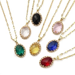 (52) Непрозрачная лаванда Овальные ожерелья с подвеской из светлого золота и латуни с микропаве и фианитами, со стеклом, разноцветные, 16.06 дюйм (40.8 см)