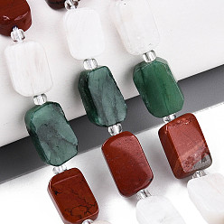 Природный Драгоценный Камень Нити бусин из натурального фуксита, красной яшмы и радужного лунного камня, прямоугольные, 11~13x7~9x4~5 мм, отверстие : 0.8~0.9 мм, около 13 шт / нитка, 7.28~7.48'' (18.5~19 см)