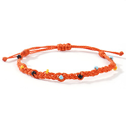 Оранжевый Стеклянные бусины плетеные браслеты из бисера, регулируемые плетеные браслеты из волоконного шнура для женщин, оранжевые, внутренний диаметр: 11 дюйм (28 см)