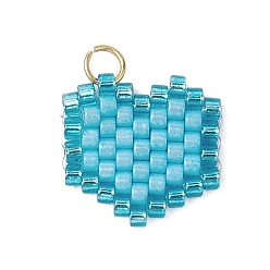 Темно-Голубой Бисер бисерные подвески, с целью перехода в кольце, сердце кулон, глубокое синее небо, 14x14.5x2 мм, отверстие : 2.7 мм