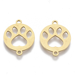Golden 201 Stainless Steel Links connectors, Laser Cut Links, Flat Round with Paw Print, Golden, 20x15.5x1mm, Hole: 1.6mm