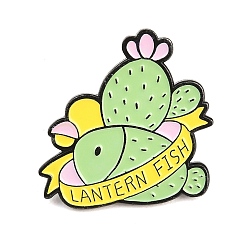 Fish Булавки с эмалью кактуса, Черные металлические застежки для значков на лацкан для рюкзака или одежды, бледно-зеленый, фонарная рыба, 27x26.5 мм