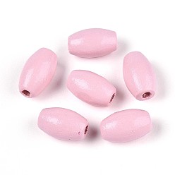 Бледно-Розовый Окрашенные распылением деревянные бусины Schima, рис, розовый жемчуг, 9.5~10x6~6.5 мм, отверстие : 1.8~2 мм