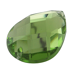 Зелено-Желтый Шить на горный хрусталь, акриловые горный хрусталь, два отверстия, аксессуары для одежды, зеленый желтый, слеза, шириной около 20 мм, 30 мм длиной, толщиной 5.5 мм , отверстие : 1 мм