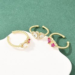 (52) Непрозрачная лаванда Латунные микропаве кубические цирконии манжеты открытые кольца для женщин, сердце, стойки покрытие, долговечный, без кадмия и без свинца, реальный 18 k позолоченный, разноцветные, размер США 7 1/4 (17.5 мм)