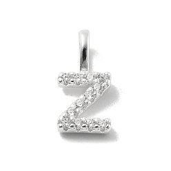 Letter Z 925 серебро 925 пробы с подвесками из циркония, буквы, Письмо Z, 10.5x5x1.5 мм, отверстие : 2.5x1.5 мм
