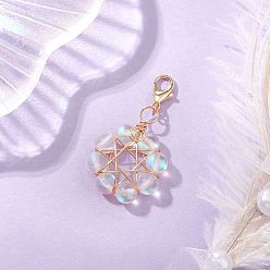 Прозрачный Подвеска из искусственного лунного камня в форме звезды, обмотанная медной проволокой, Подвески с застежками-когтями омара для украшения сумок, прозрачные, 43 мм