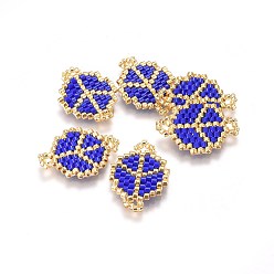 MediumBlue MIYUKI & TOHO Handmade Japanese Seed Beads Links, Loom Pattern, Peace Sign, Blue, 20~22x14.5~15.5x1.7mm, Hole: 2mm
