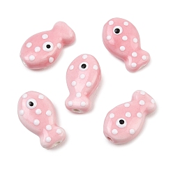 Бледно-Розовый Фарфоровые бусины ручной работы, рыба, пастельный фарфор, розовый жемчуг, 19x11~12x7.5~8 мм, отверстие : 2 мм