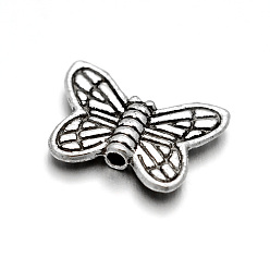 Antique Silver Vintage Alloy Butterfly Beads, Antique Silver, 11x14x3mm, Hole: 1mm