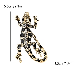Golden Alloy with Rhinestone Brooches, Enamel Pins, Lizard, Golden, 55x35mm